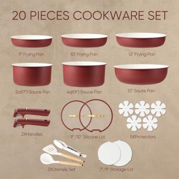 CAROTE 20-Piece Nonstick Cookware Set for Every Kitchen