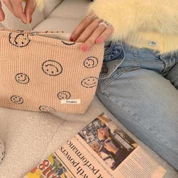 Chic Corduroy Cosmetic Bag for Women - Stylish Makeup Organizer