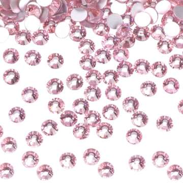 Jollin Glue Fix Crystal Flatback Rhinestones Glass Diamantes Gems for Crafting Nail Art Crafts Decorations Clothes Shoes 4.8mm (ss20 1440pcs, Pink)