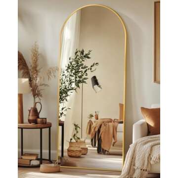 Full Length Mirror, 58"x19" Floor Mirror, Arch Floor Standing Mirror Freestanding Arch Full Body Mirror with Stand for Bedroom, Hanging Mounted Mirror for Living Room Cloakroom, Gold