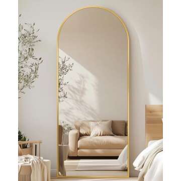 Full Length Mirror, 58"x19" Floor Mirror, Arch Floor Standing Mirror Freestanding Arch Full Body Mirror with Stand for Bedroom, Hanging Mounted Mirror for Living Room Cloakroom, Gold