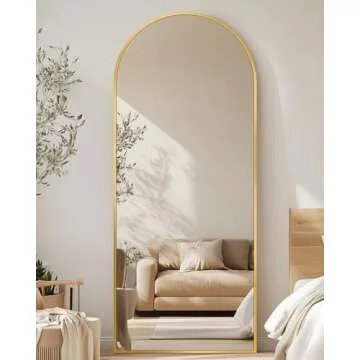 Full Length Mirror, 58"x19" Floor Mirror, Arch Floor Standing Mirror Freestanding Arch Full Body Mirror with Stand for Bedroom, Hanging Mounted Mirror for Living Room Cloakroom, Gold