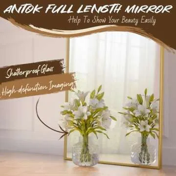 Full Length Mirror, 58"x19" Floor Mirror, Arch Floor Standing Mirror Freestanding Arch Full Body Mirror with Stand for Bedroom, Hanging Mounted Mirror for Living Room Cloakroom, Gold