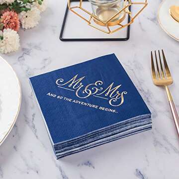 Livebe 100 Pack of Paper Cocktail Napkins with Gold design，Formal Dinner, Anniversary, Wedding Napkins for Tables, Guestrooms, Restrooms(5 x 5 in，3-ply) (Blue)