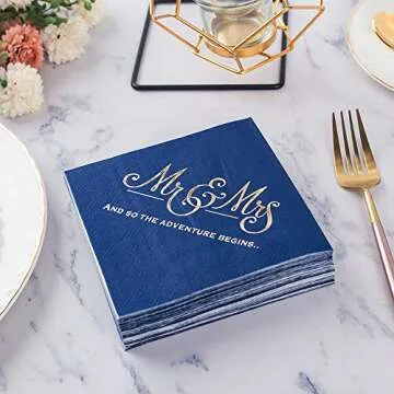 Livebe 100 Pack of Paper Cocktail Napkins with Gold design，Formal Dinner, Anniversary, Wedding Napkins for Tables, Guestrooms, Restrooms(5 x 5 in，3-ply) (Blue)