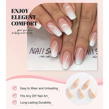 Aegenacess 24pcs Press on Nails Medium Coffin Fake Nail Glossy False Nails with Designs Pink Ballerina Nails Art Tips Sets Full Cover Press ons Stick Finger Manicure for Women (French Ombre)