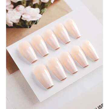 Aegenacess 24pcs Press on Nails Medium Coffin Fake Nail Glossy False Nails with Designs Pink Ballerina Nails Art Tips Sets Full Cover Press ons Stick Finger Manicure for Women (French Ombre)