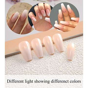 Aegenacess 24pcs Press on Nails Medium Coffin Fake Nail Glossy False Nails with Designs Pink Ballerina Nails Art Tips Sets Full Cover Press ons Stick Finger Manicure for Women (French Ombre)