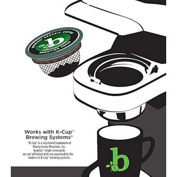 beaniac Organic Downtime Decaf Swiss Water Decaffeinated, Medium Roast, Single Serve Compostable K Cup Coffee Pods, Organic Arabica Coffee, Keurig Brewer Compatible, 30 Count