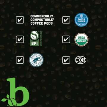 beaniac Organic Downtime Decaf Swiss Water Decaffeinated, Medium Roast, Single Serve Compostable K Cup Coffee Pods, Organic Arabica Coffee, Keurig Brewer Compatible, 30 Count