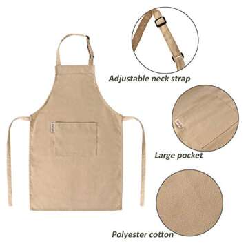 Kids Apron and Chef Hat Set-Adjustable Child Apron for Boys and Girls for Cooking Baking Khaki
