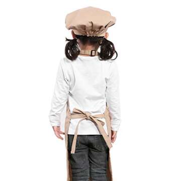 Kids Apron and Chef Hat Set-Adjustable Child Apron for Boys and Girls for Cooking Baking Khaki