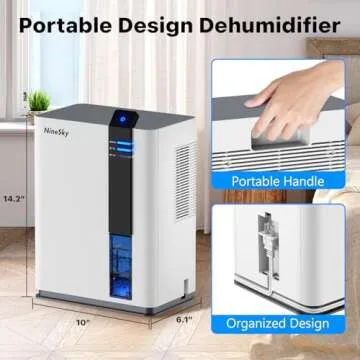 NineSky Dehumidifier for home, 98 OZ Dehumidifier for Room, Dehumidifiers for Bathroom, Bedroom, Basement (800 sq. ft.) with Auto Shut Off, 5 Colors LED Light(H2 White/Gray)