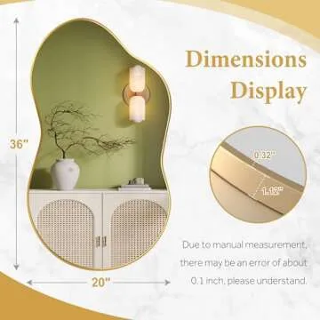 Dorlicecass Irregular Wall Mirror - Wall Mirrors Decorative 20"x36" Gold Asymmetrical Mirror Aviation Aluminum Alloy Frame for Bathroom, Bedroom, Living Room, Cloakroom, Entryway