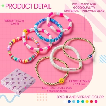Colorful Y1tvei 7Pcs Heishi Surfer Bracelets Set