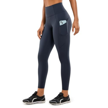 CRZ YOGA Women's Naked Feeling Workout Leggings - High Waisted, 25 Inches, Side Pockets, Navy, Size ...