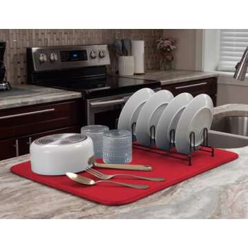 S&T INC. Dish Drying Mat XL, Highly Absorbent Microfiber Kitchen Counter Mat, Dish Drying Pad for Dishes, Utensils, Pots and Pans, Extra Large 18" x 24", Red