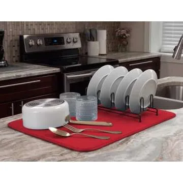 S&T INC. Dish Drying Mat XL, Highly Absorbent Microfiber Kitchen Counter Mat, Dish Drying Pad for Dishes, Utensils, Pots and Pans, Extra Large 18" x 24", Red