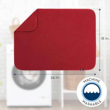 S&T INC. Dish Drying Mat XL, Highly Absorbent Microfiber Kitchen Counter Mat, Dish Drying Pad for Dishes, Utensils, Pots and Pans, Extra Large 18" x 24", Red