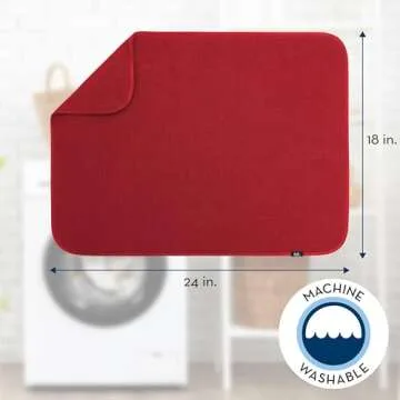 S&T INC. Dish Drying Mat XL, Highly Absorbent Microfiber Kitchen Counter Mat, Dish Drying Pad for Dishes, Utensils, Pots and Pans, Extra Large 18" x 24", Red