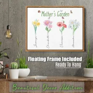 Mothers Day Gifts - Personalized Mom or Grandma’s Garden Canvas Print with Kid’s Birth Month Flo...