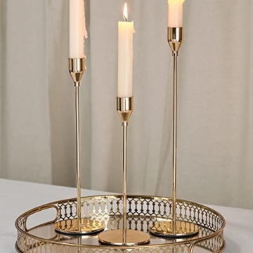 DEVI Gold Candlestick Holders 3pcs, Taper Candle Holders for Candlesticks, Valentines Day Wedding De...