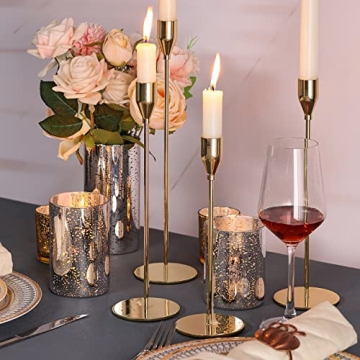 DEVI Gold Candlestick Holders 3pcs, Taper Candle Holders for Candlesticks, Valentines Day Wedding Decorations & Centerpieces for Dining Room Table