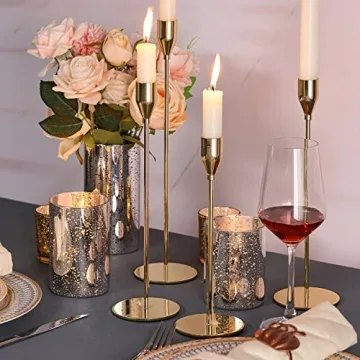 DEVI Gold Candlestick Holders 3pcs, Taper Candle Holders for Candlesticks, Valentines Day Wedding Decorations & Centerpieces for Dining Room Table