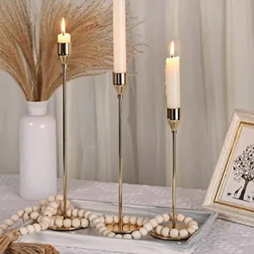 DEVI Gold Candlestick Holders 3pcs, Taper Candle Holders for Candlesticks, Valentines Day Wedding Decorations & Centerpieces for Dining Room Table
