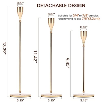 DEVI Gold Candlestick Holders 3pcs, Taper Candle Holders for Candlesticks, Valentines Day Wedding Decorations & Centerpieces for Dining Room Table