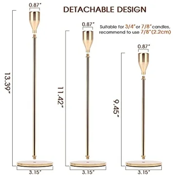 DEVI Gold Candlestick Holders 3pcs, Taper Candle Holders for Candlesticks, Valentines Day Wedding Decorations & Centerpieces for Dining Room Table