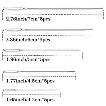 25Pieces Hand Sewing Big Eye Needles Sharp Needle，with Solid Wood Needle Case for