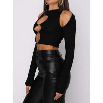 Hilinker Black Cold Shoulder Crop Top for Women