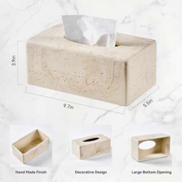 Natural Travertine Textures Tissue Box Cover Rectangular for Home Decor,Resin Heavy Tissue Box Holde...