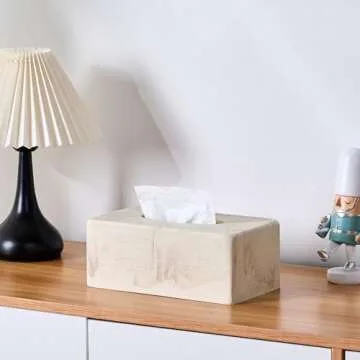 Natural Travertine Textures Tissue Box Cover Rectangular for Home Decor,Resin Heavy Tissue Box Holder for Bathroom Countertop,Tabletop,Bedside Table,Office