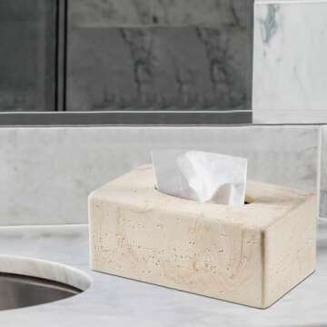 Natural Travertine Textures Tissue Box Cover Rectangular for Home Decor,Resin Heavy Tissue Box Holder for Bathroom Countertop,Tabletop,Bedside Table,Office