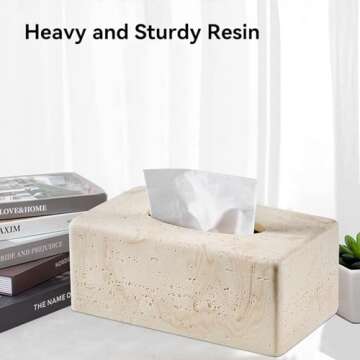 Natural Travertine Textures Tissue Box Cover Rectangular for Home Decor,Resin Heavy Tissue Box Holder for Bathroom Countertop,Tabletop,Bedside Table,Office