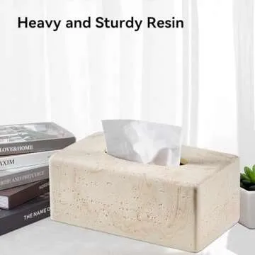 Natural Travertine Textures Tissue Box Cover Rectangular for Home Decor,Resin Heavy Tissue Box Holder for Bathroom Countertop,Tabletop,Bedside Table,Office