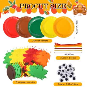 Pickmesh 24 Sets Thanksgiving DIY Craft Kits Turkey Foam Stickers Set Fall Autumn Leaf Arts and Craf...