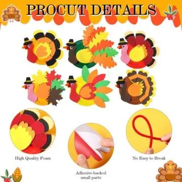 Pickmesh 24 Sets Thanksgiving DIY Craft Kits Turkey Foam Stickers Set Fall Autumn Leaf Arts and Crafts for Boys Girls Art Activities Party Supply Autumn Thanksgiving Decoration