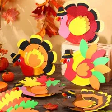 Pickmesh 24 Sets Thanksgiving DIY Craft Kits Turkey Foam Stickers Set Fall Autumn Leaf Arts and Crafts for Boys Girls Art Activities Party Supply Autumn Thanksgiving Decoration