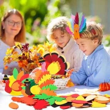 Pickmesh 24 Sets Thanksgiving DIY Craft Kits Turkey Foam Stickers Set Fall Autumn Leaf Arts and Crafts for Boys Girls Art Activities Party Supply Autumn Thanksgiving Decoration