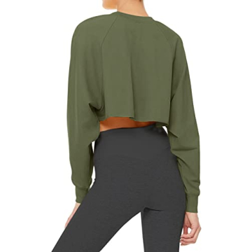 LASLULU Long Sleeve Crop Top Sexy Tops Cropped Sweatshirt Casual Tops Sweat Shirts Workout Running Yoga Shirts for Women with Thumb Hole(Army Green Small)
