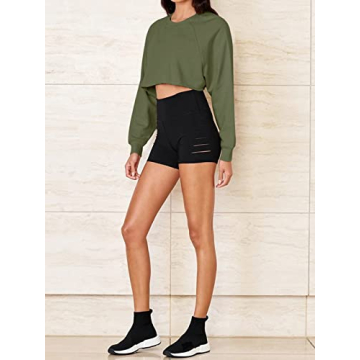 LASLULU Long Sleeve Crop Top Sexy Tops Cropped Sweatshirt Casual Tops Sweat Shirts Workout Running Yoga Shirts for Women with Thumb Hole(Army Green Small)