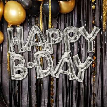 Amscan Stunning Silver Happy B-Day Air-Filled Foil Balloon - (30" x 19") 1 Set - Premium Quality & Long-Lasting, Dazzling Decorations - Perfect for Parties & Events