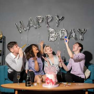 Amscan Stunning Silver Happy B-Day Air-Filled Foil Balloon - (30" x 19") 1 Set - Premium Quality & Long-Lasting, Dazzling Decorations - Perfect for Parties & Events