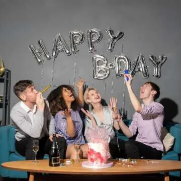 Amscan Stunning Silver Happy B-Day Air-Filled Foil Balloon - (30" x 19") 1 Set - Premium Quality & Long-Lasting, Dazzling Decorations - Perfect for Parties & Events