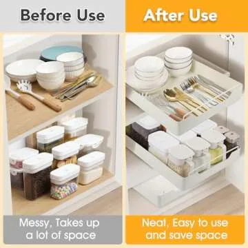 Pull Out Cabinet Organizer, Heavy Duty Slide Out Drawers for Kitchen Cabinets Adhesive Cabinet Pull Out Shelves Peel and Stick Slide Out Drawers for Kitchen Bathroom,11.8" W X 16.9" D X 2.8" H