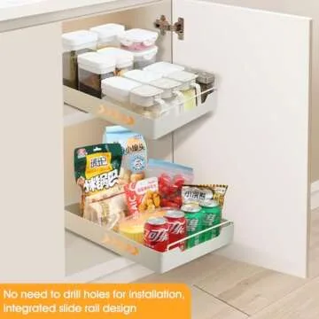 Pull Out Cabinet Organizer, Heavy Duty Slide Out Drawers for Kitchen Cabinets Adhesive Cabinet Pull Out Shelves Peel and Stick Slide Out Drawers for Kitchen Bathroom,11.8" W X 16.9" D X 2.8" H