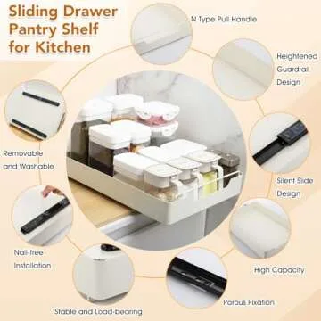 Pull Out Cabinet Organizer, Heavy Duty Slide Out Drawers for Kitchen Cabinets Adhesive Cabinet Pull Out Shelves Peel and Stick Slide Out Drawers for Kitchen Bathroom,11.8" W X 16.9" D X 2.8" H